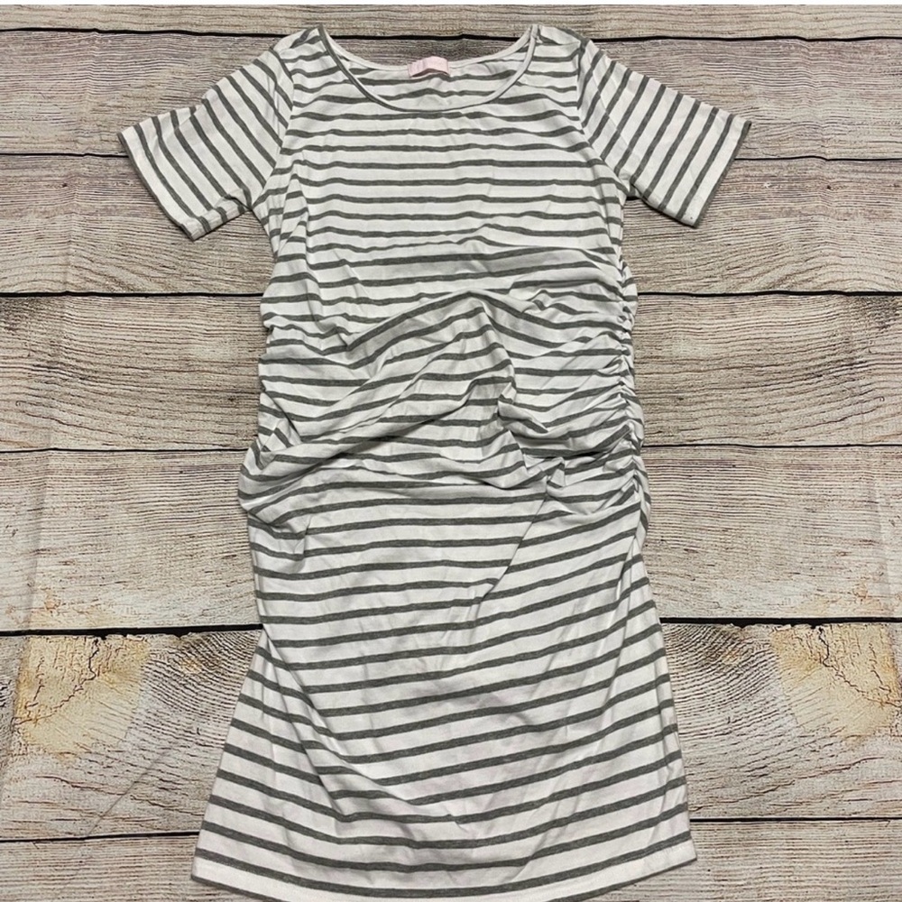 Striped Gray and White maternity Women's Dress medium